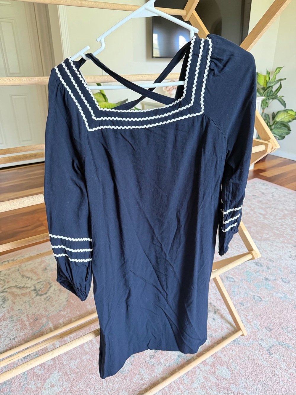 LOFT Navy Dress with White Trim Accents